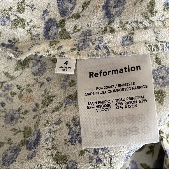 REFORMATION Tamra Dress Pixie Floral Blue White Size 4 Tie Waist Mini Pu… - Picture 6 of 13